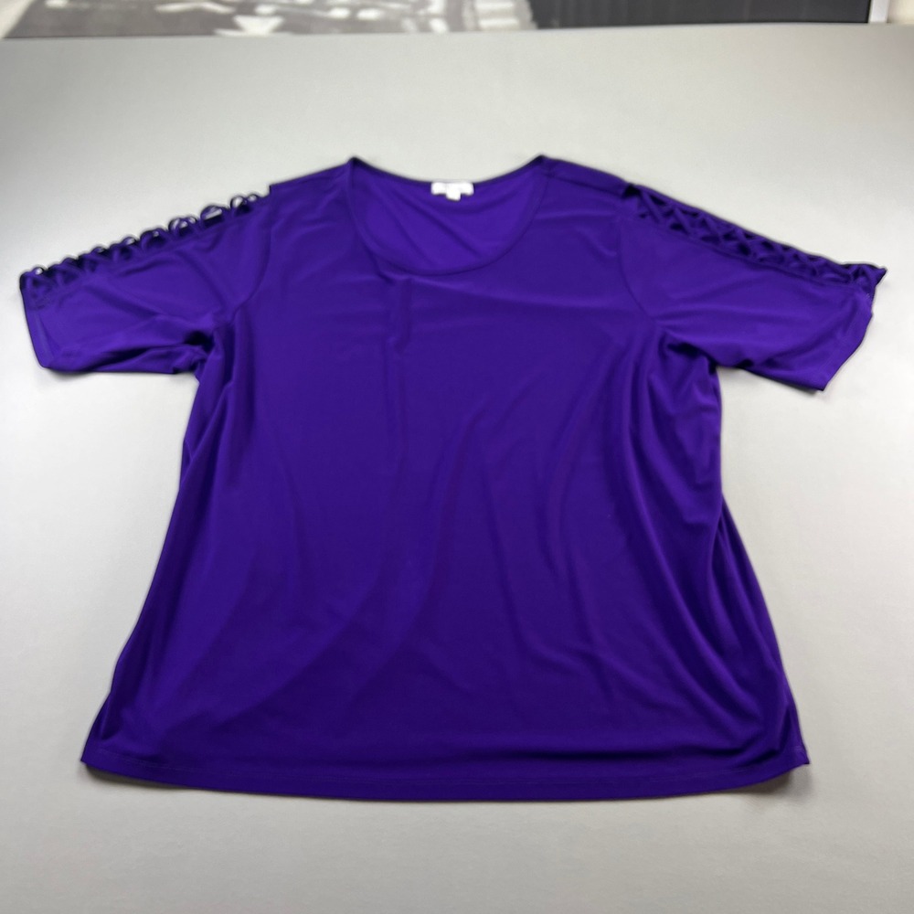 89th & Madison Blouse Top Womens 3X Purple Stretch Cutout Sleeve Scoop Neck